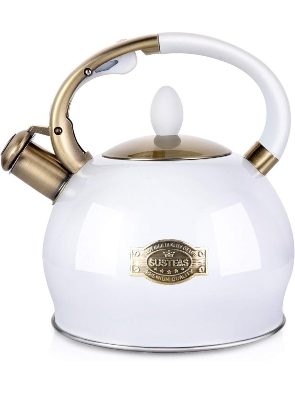 SUSTEAS Kitchen Whistling Tea Kettle 2.64Quart Stainless Steel Stove Top White